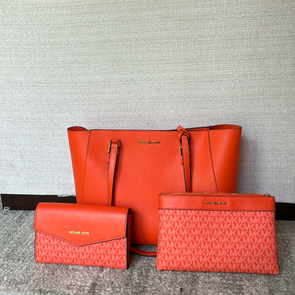 Brand New Orange Tote With Matching Bags And Crossbody Strap